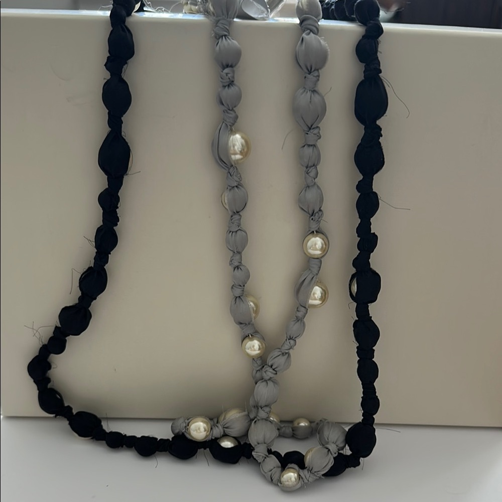 J. Crew Black and Gray Braided Necklace with Pearl Accents